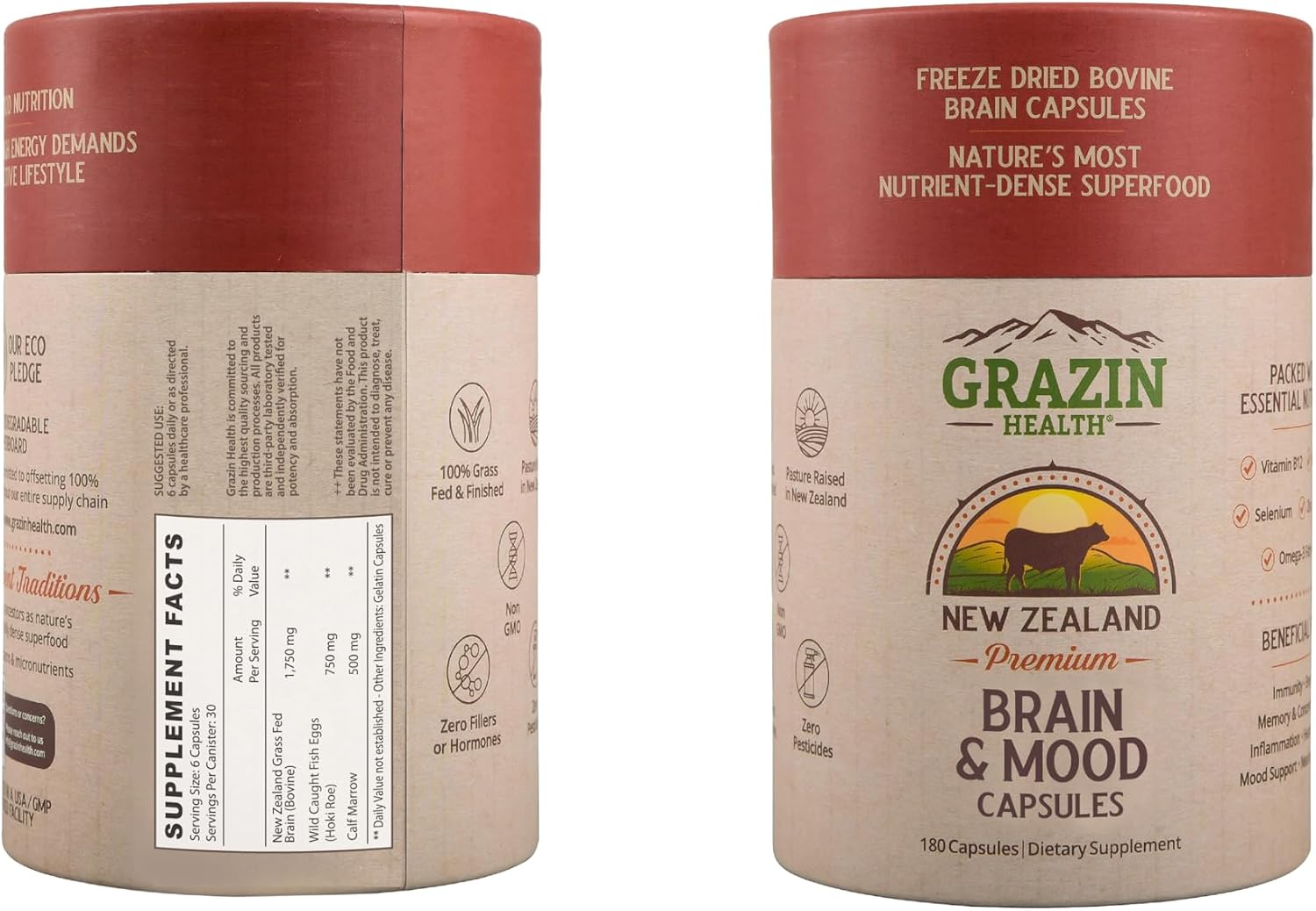 Brain Mood Capsules - Suplemento de Cerebro de Vaca 1750mg, 30 Cápsulas