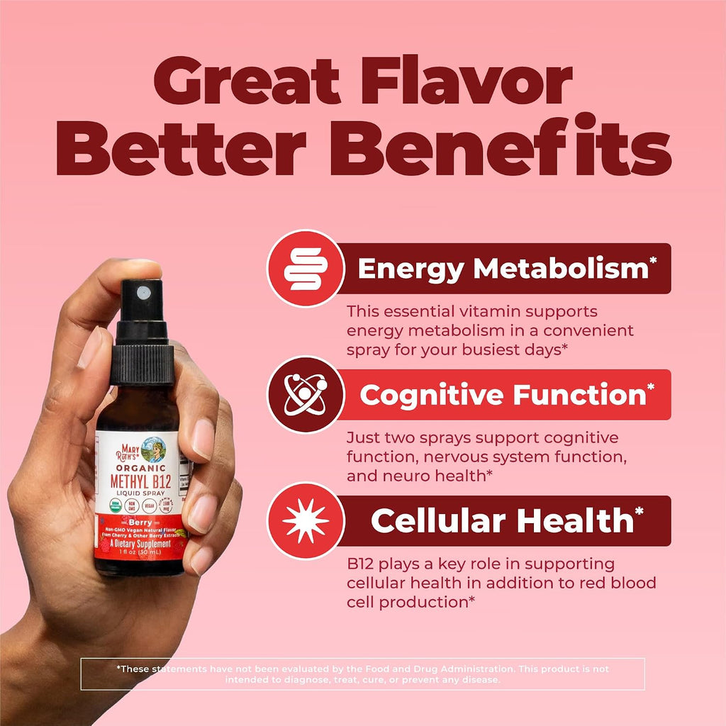 MaryRuth's Spray Orgánico de Vitamina B12 Metilcobalamina - 1500 mcg - 30 ml