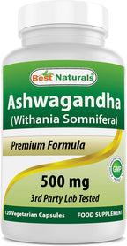 Best Naturals Ashwagandha Cápsulas 500 mg para Relajación y Estrés, 120 Unidades