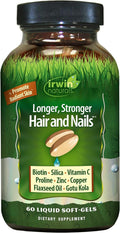 Irwin Naturals Longer, Stronger Hair and Nails - Promueve Brillo, Textura y Fortaleza - 60 Softgels Líquidos