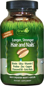 Irwin Naturals Longer, Stronger Hair and Nails - Promueve Brillo, Textura y Fortaleza - 60 Softgels Líquidos