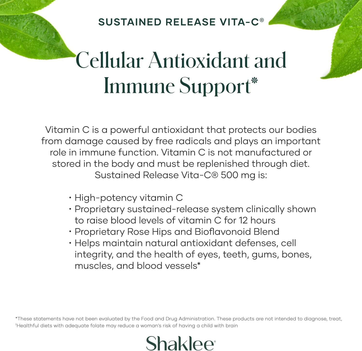 Shaklee Sustained Release Vita-C® 500mg, 180 Comprimidos