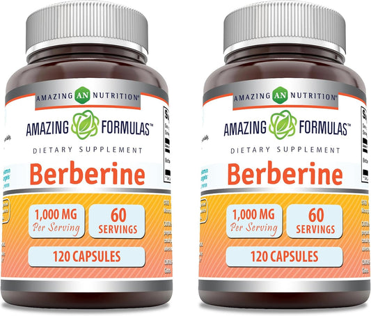 Amazing Formulas Berberina 1000mg por dosis - 240 Cápsulas (2 Envases de 120)