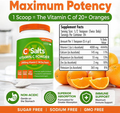 C-Salts Vitamina C en Polvo Tamponada - Orgánica, 4000 mg por Dosis, 84 Raciones - 227 g – Image 9