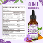 Resciency Gotas de Azafrán Liposomal 88.5mg – Extracto Líquido de Alta Biodisponibilidad con Ashwagandha, Magnesio, Zinc, Vitamina B12 y D3, 60 ml