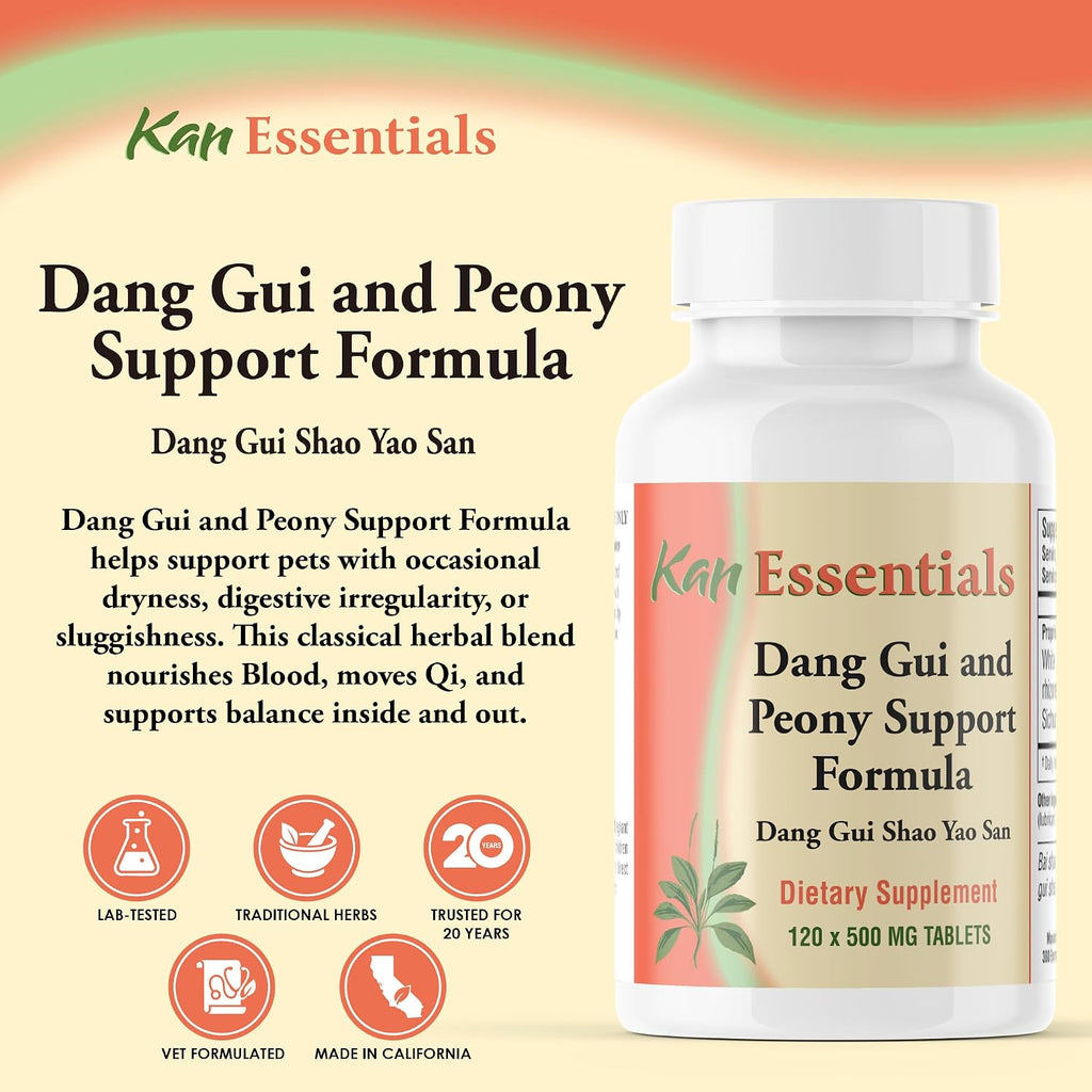 Kan Herb Essentials Dang Gui and Peony Support – Traditional Chinese Herbal Blend for Dogs and Cats, 120 Tablets