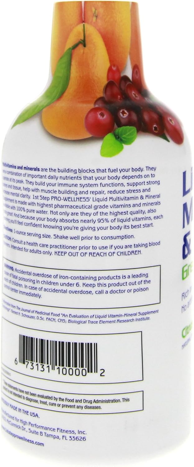 1st Step Pro-Wellness Suplemento Líquido Multivitamínico y Mineral, Sabor Cítricos, Pack de 2 Botellas de 16 oz