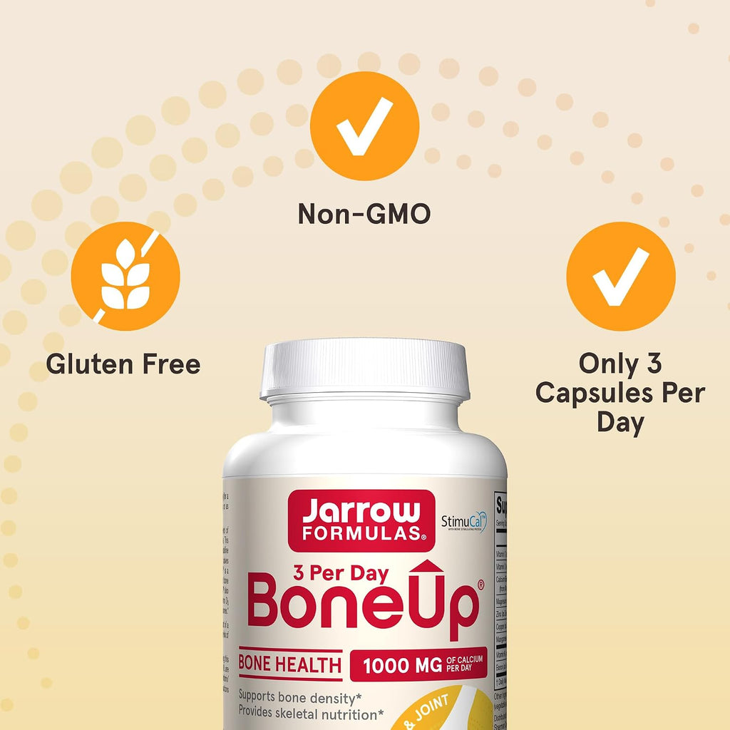 Jarrow Formulas BoneUp Three Per Day – Densidad ósea y nutrición esquelética – Vitamina D3, K2 (MK-7) y calcio – 180 cápsulas (60 días)