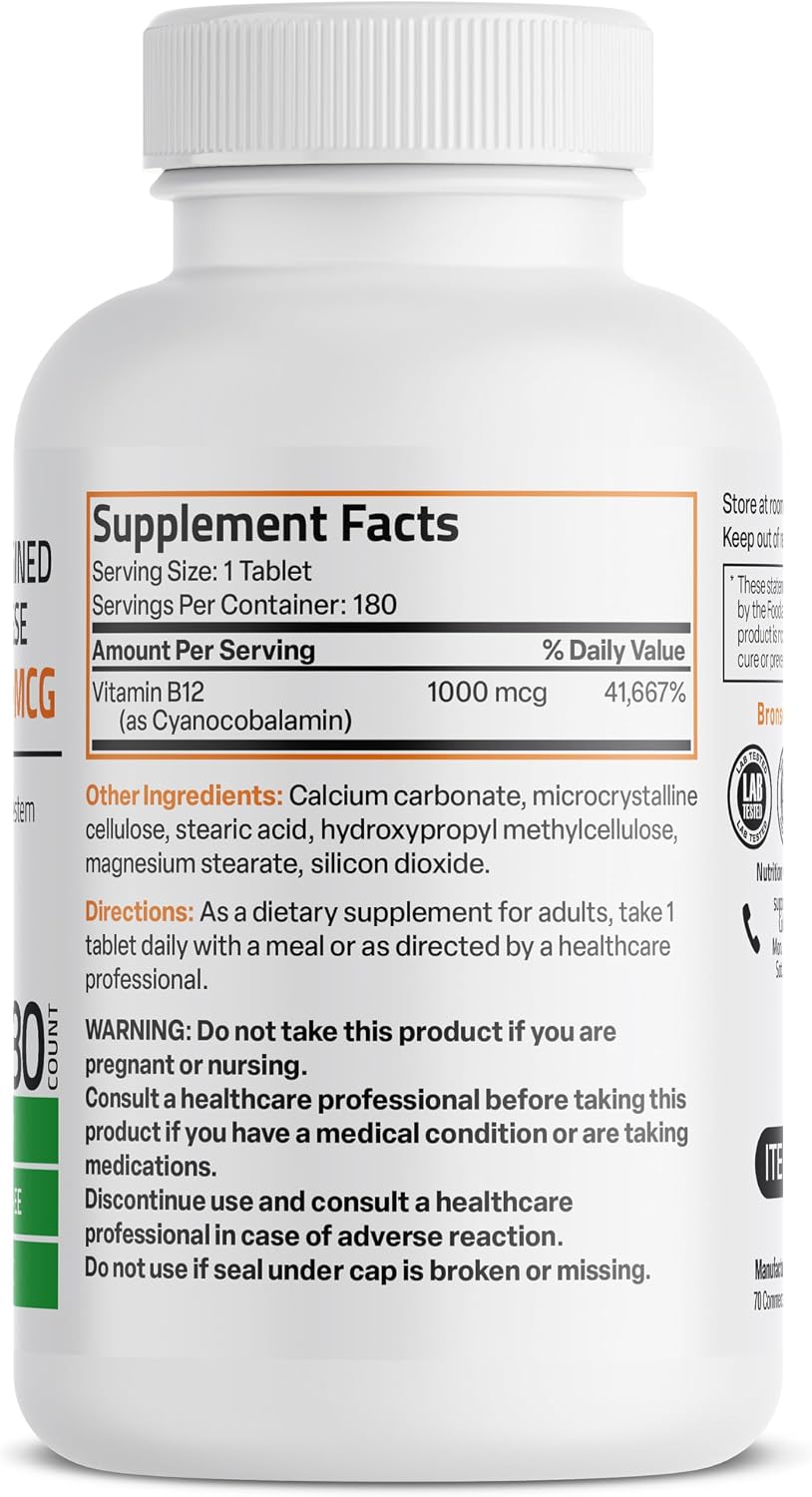 Bronson Vitamina B12 1000 mcg Liberación Sostenida - 180 Comprimidos
