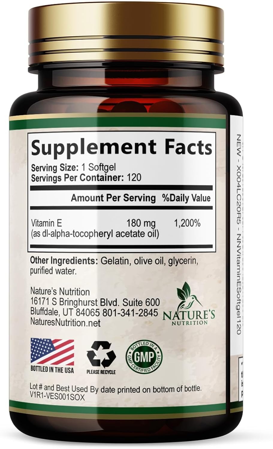 Vitamina E 180mg con dl-Alfa Tocoferol - Suplemento Antioxidante para la Piel, Corazón y Sistema Inmunitario - 120 Cápsulas Blandas