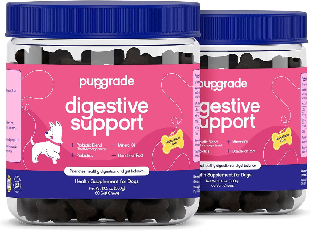 PupGrade Apoyo Digestivo para Perros, Sabor a Pato - 60 Masticables Suaves