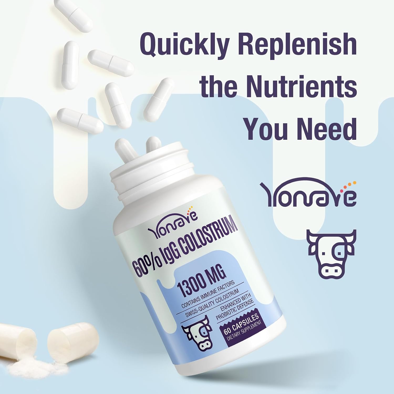 Yonrave Calostro Bovino 1300mg - 60% IgG - 60 Cápsulas