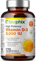Vitamina D3 5000 UI – 120 Cápsulas – Colecalciferol en Aceite de Oliva