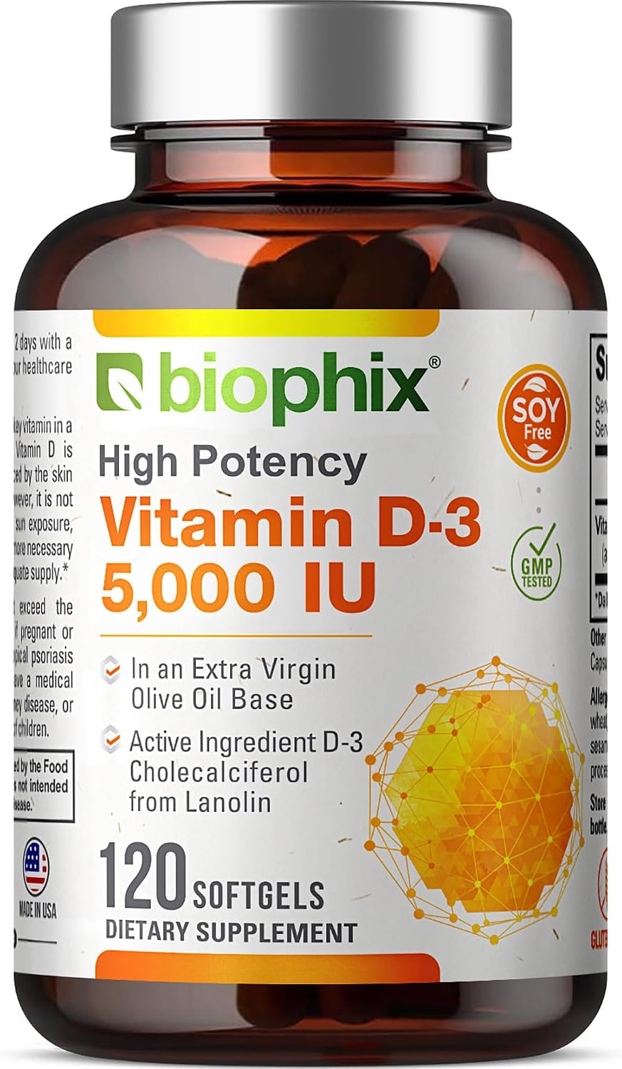 Vitamina D3 5000 UI – 120 Cápsulas – Colecalciferol en Aceite de Oliva