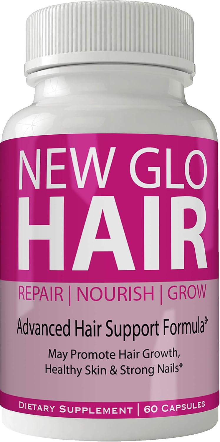 New Glo Hair Skin and Nails Suplemento - Biotina para Cabello, Piel y Uñas - 60 Cápsulas