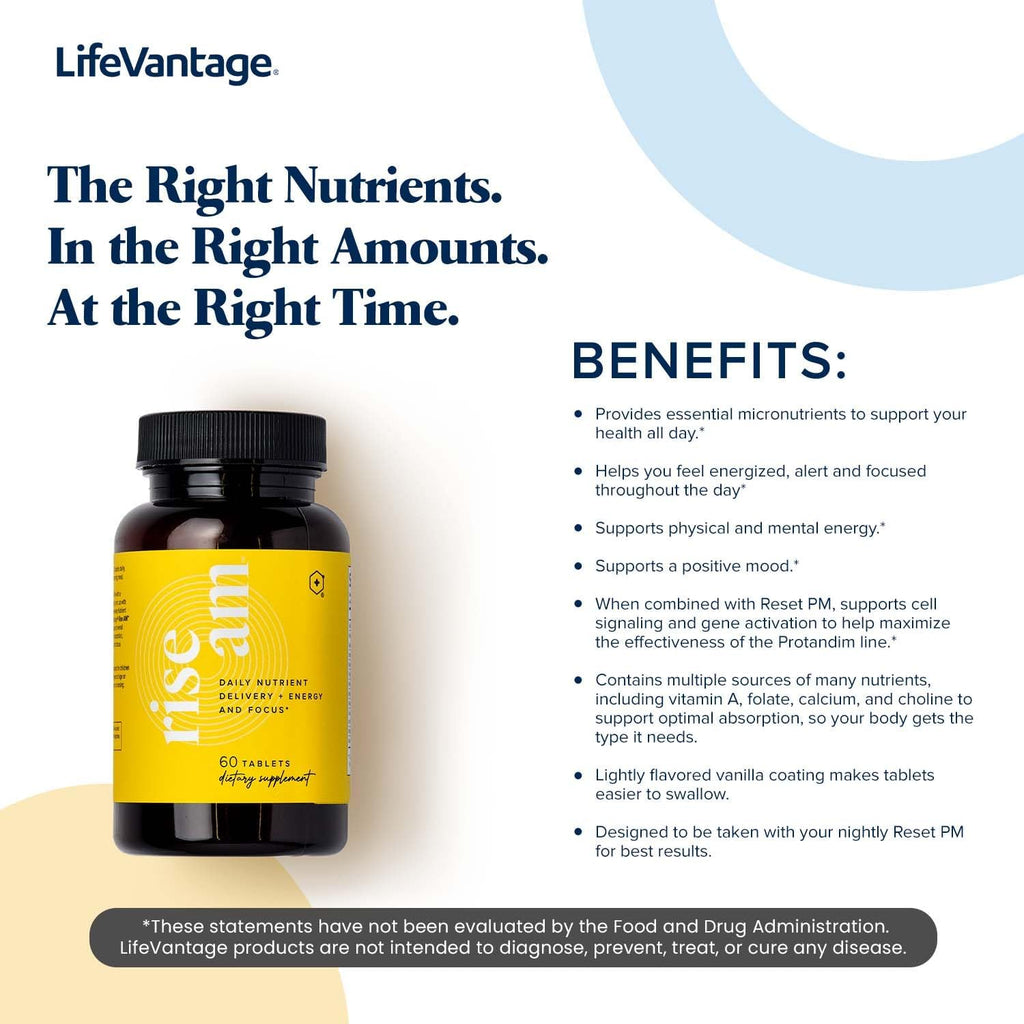 LifeVantage Rise AM - Suplemento Multinutriente Avanzado con Timewise Nutrient Delivery (60 comprimidos)