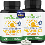 ForestLeaf Vitamina D3 50.000 IU – Suplemento Semanal para Huesos, Dientes e Inmunidad (120 Cápsulas, 2 Envases)