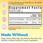 Vitalibre Vitamina D3 K2, 10000 UI D3 / 200 mcg K2 MK7, 90 Cápsulas Blandas
