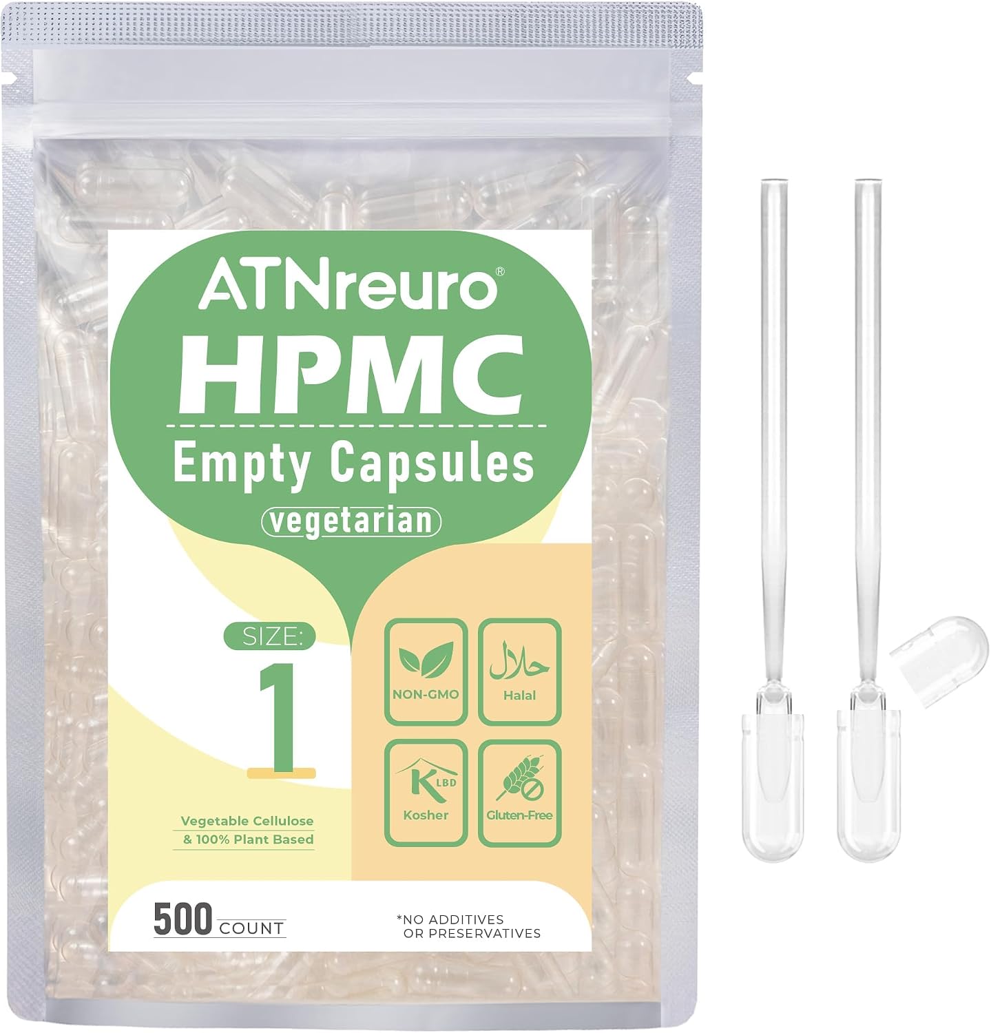 Cápsulas Veganas Vacías Tamaño 1 con 2 Micro Cucharas - 100 uds - ATNreuro