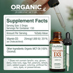 Live Wise Naturals Vitamina D3 1000 UI (25 mcg) Gotas - Fórmula Ultra Concentrada, Absorción Rápida, Vegana, con Aceite MCT Orgánico y Dosificador Microdosis