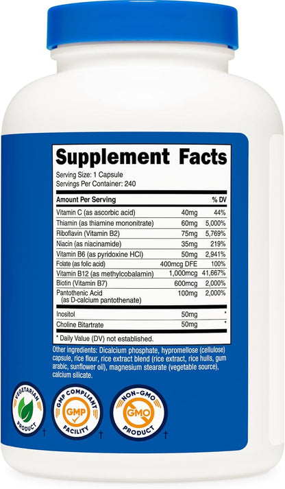 Nutricost Complejo Vitamínico B 462mg, 240 – Vitamina B9 (ácido fólico): importante para la división celular y la – Image 5