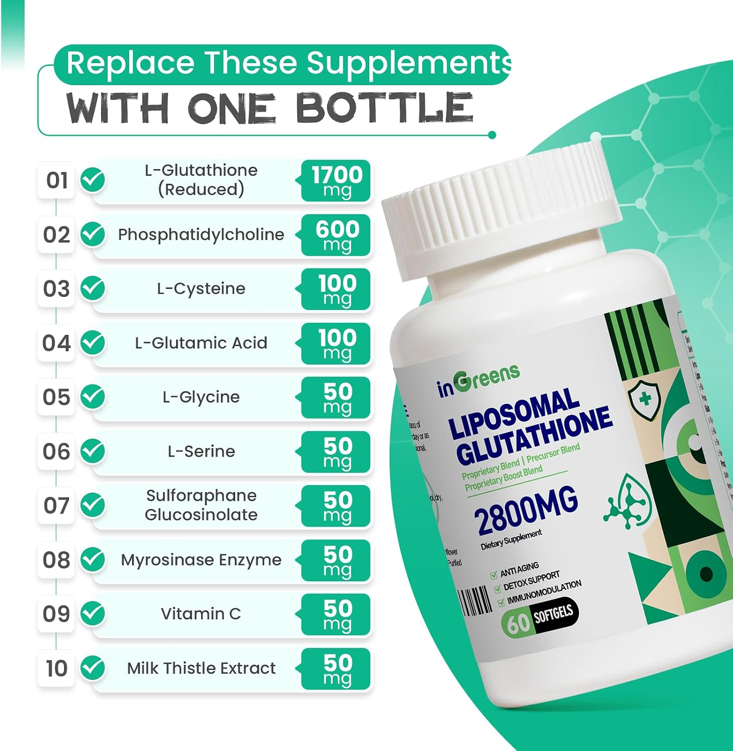 inGreens 2800 mg Glutatión Liposomal