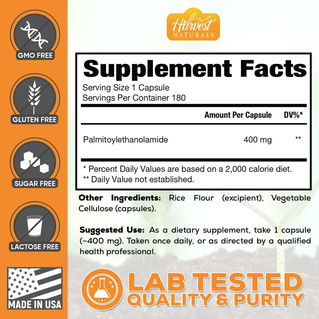 Palmitoylethanolamida (PEA) 400mg - 180 Cápsulas | Harvest Naturals