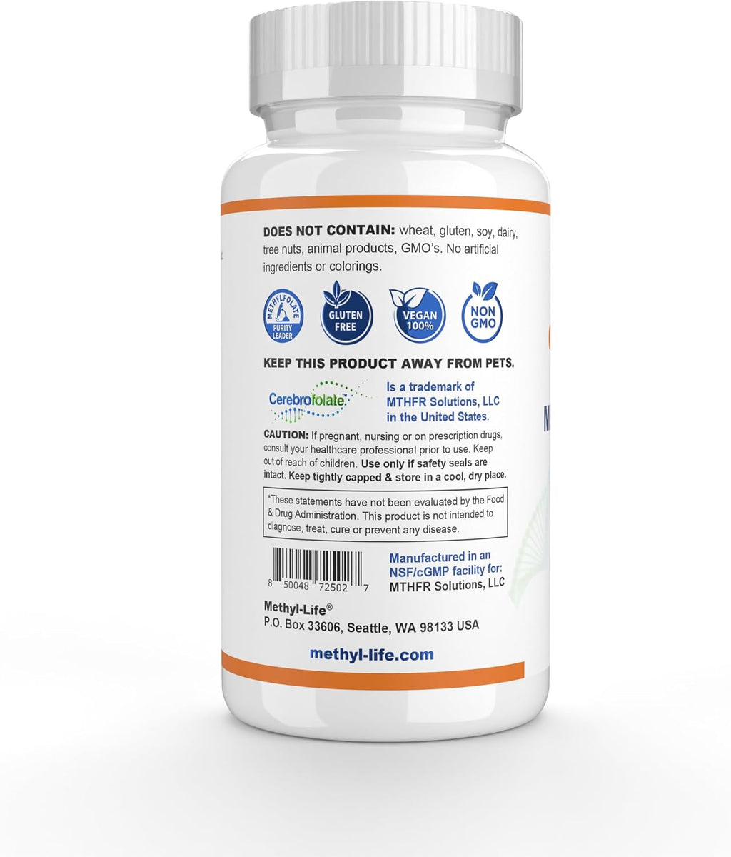 Methyl-Life L-Metilfolato 5 mg - Comprimidos Masticables de Folato Activo con Cerebrofolate® (L-5-MTHF) - 90 Comprimidos