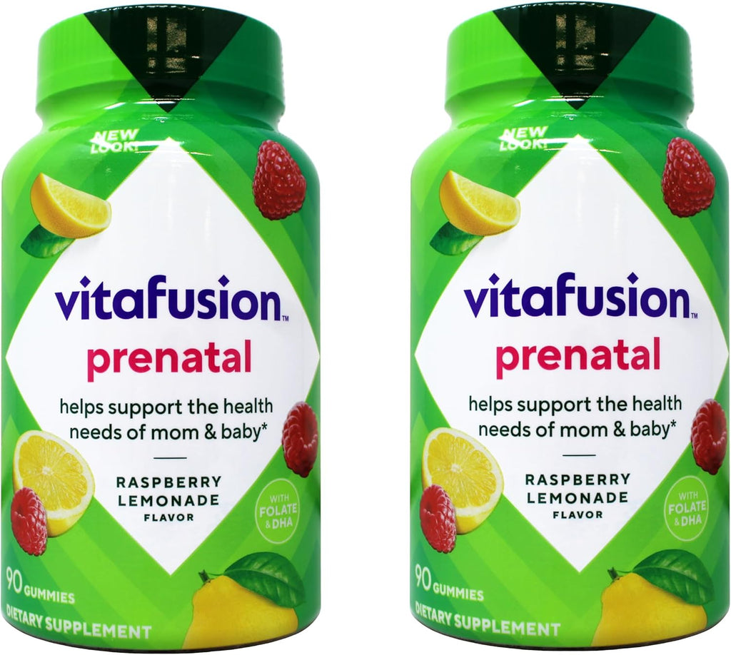 Vitafusion Vitaminas Prenatales en Gomitas, Sabores Naturales Frambuesa, Limón y Limonada, 90 Gomitas (Paquete de 2)