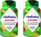 Vitafusion Vitaminas Prenatales en Gomitas, Sabores Naturales Frambuesa, Limón y Limonada, 90 Gomitas (Paquete de 2)