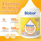 Biobor Gominolas de Vitamina D3 K2 con Calcio, 2000 UI D3, 200 mcg K2 (MK-7), 200 mg Calcio, Sin Azúcar, Melocotón Amarillo, 60 unidades