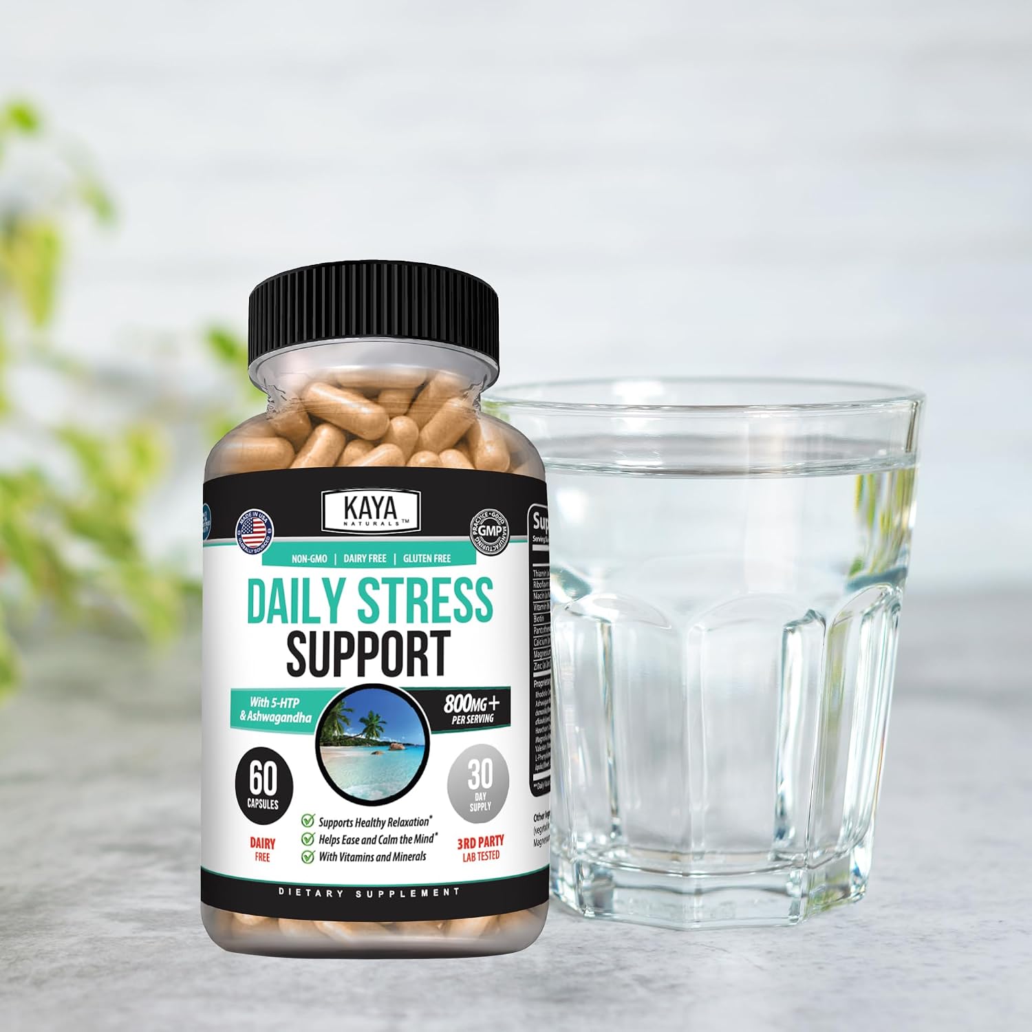 Kaya Naturals - Suplemento de Estrés Natural con Pasiflora y Magnesio - 60 Cápsulas