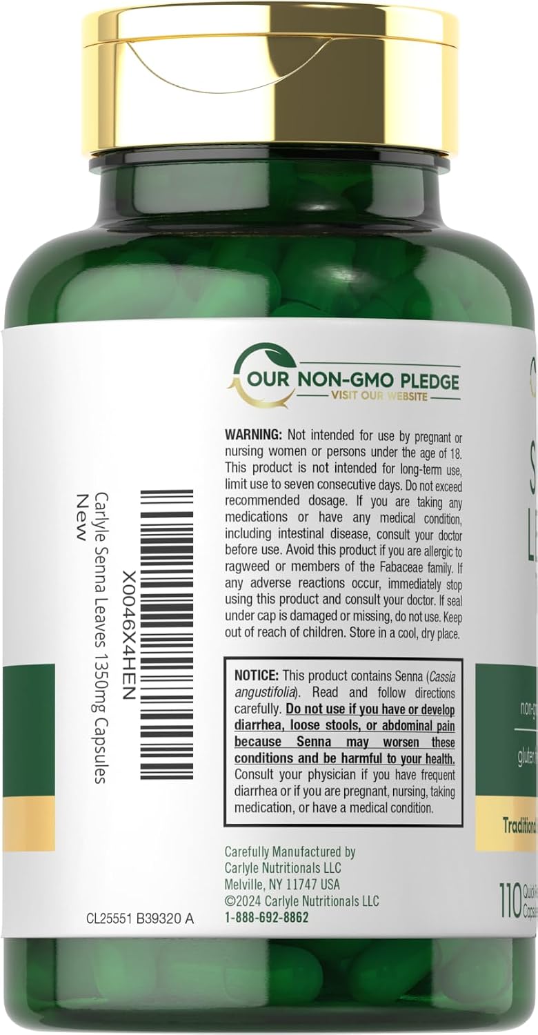 Carlyle Senna Leaves Supplement | 1350mg | 110 Capsules | Herbal Extract Formula | Non-GMO & Gluten Free