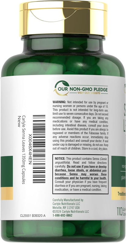 Carlyle Senna Leaves Supplement | 1350mg | 110 Capsules | Herbal Extract Formula | Non-GMO & Gluten Free – Image 3