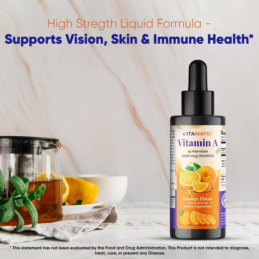 Vitamatic Vitamina A Líquida sin Azúcar 10000 UI (3000 mcg) como Palmitato de Retinilo - 59 ml (2 FL OZ)