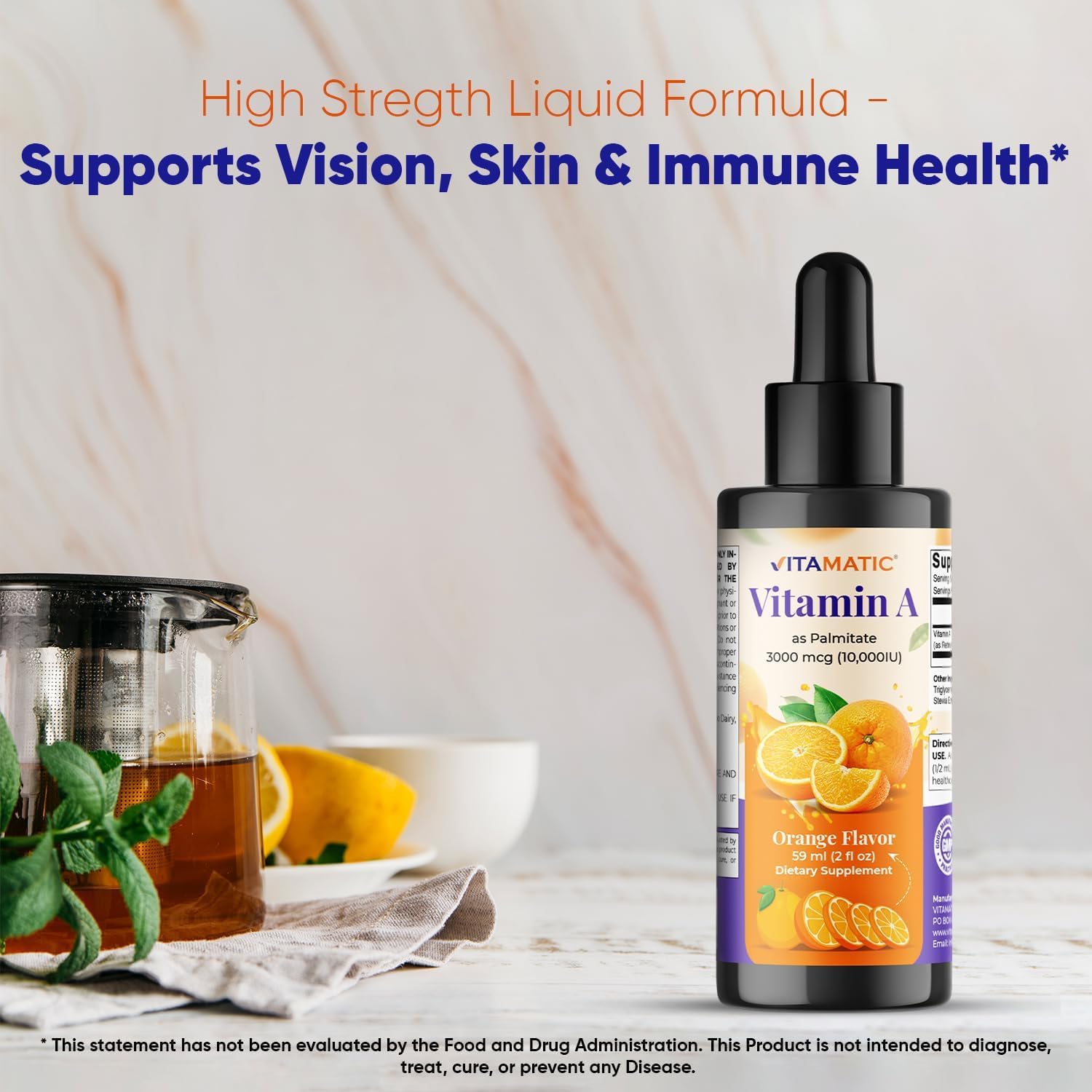 Vitamatic Vitamina A Líquida sin Azúcar 10000 UI (3000 mcg) como Palmitato de Retinilo - 59 ml (2 FL OZ)
