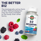 KAL Vitamina B-12 Metilcobalamina 1000 mcg - Comprimidos sabor baya natural, 60 unidades