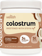Wellah Colostrum Sabor Crema de Coco (50 Dosis) - Endulzado con Stevia, 3g de Colostro por Dosis, Complemento Alimenticio
