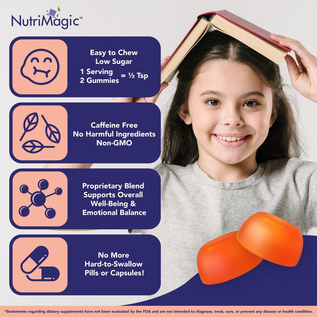 NutriMagic Kids Brain Booster+ 30mg Saffron-Based Multivitamin Gummies for Kids Brain Health Support, Saffron Extract Gummies, Vitamin D3, B6, B12, Zinc, 120x Non-GMO Gummies (2-Pack)