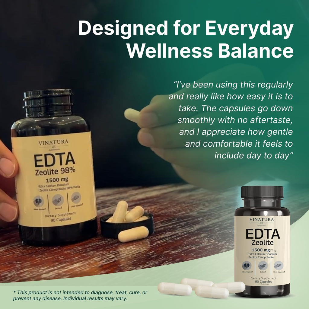 VINATURA EDTA Cápsulas 1500mg - Soporte Hepático con Zeolita - 90 Cápsulas
