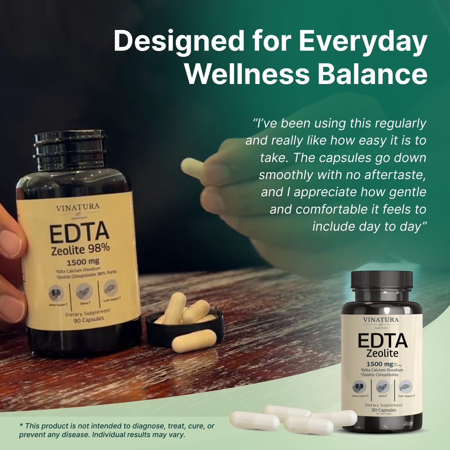 VINATURA EDTA Cápsulas 1500mg - Soporte Hepático con Zeolita - 90 Cápsulas