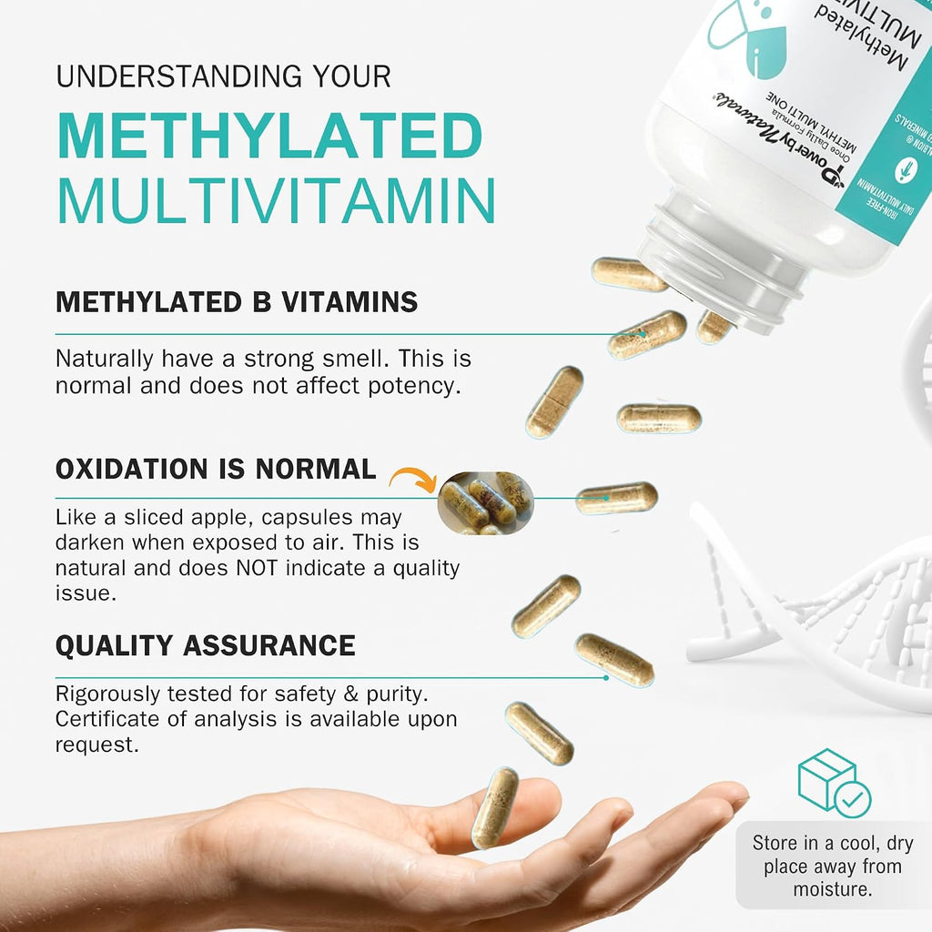 Power By Naturals Methyl Multi One - Multivitamínico Metilado Sin Hierro con 5-MTHF, Metilcobalamina y CoQ10 - 60 Cápsulas