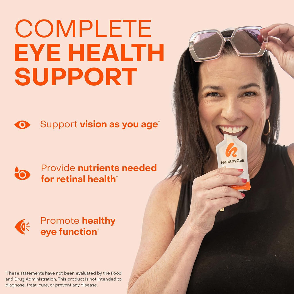 Healthycell Eye Health - Suplemento Líquido Diario para la Visión con Luteína, Zeaxantina, Astaxantina y Betacaroteno - 30 Gel Packs