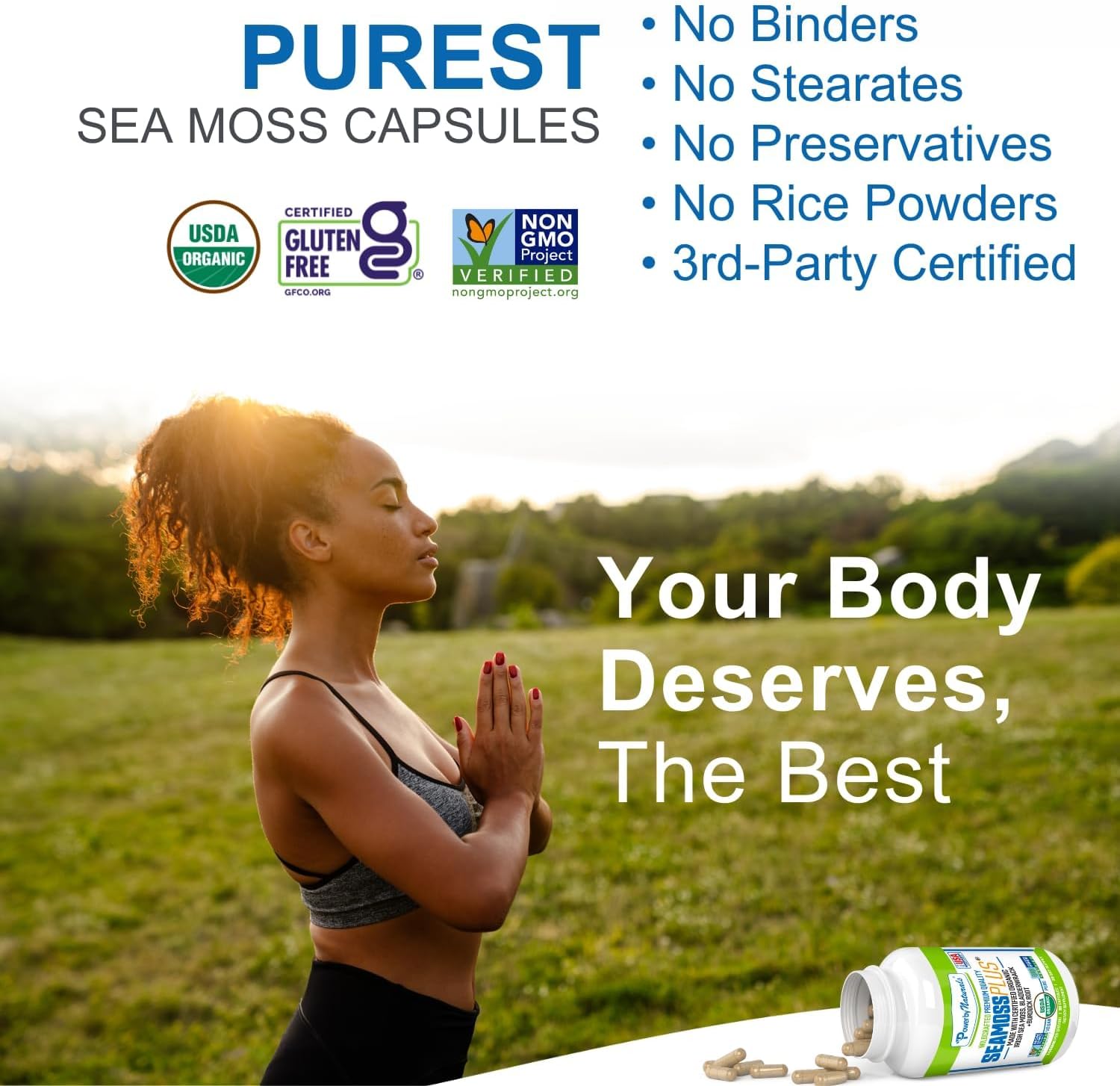 Power By Naturals Sea Moss Plus – Cápsulas Orgánicas de Musgo de Mar Irlandés con Bladderwrack y Raíz de Bardana – 120 Cápsulas (Suministro para 2 Meses)
