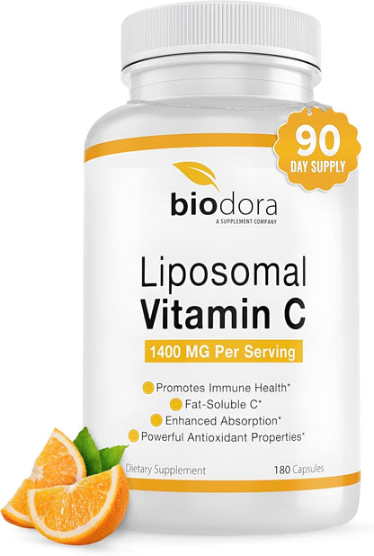Vitamina C Liposomal, 1400 mg por dosis, 180 – Función normal del sistema inmunitario: La vitamina C ayuda a – Image 1