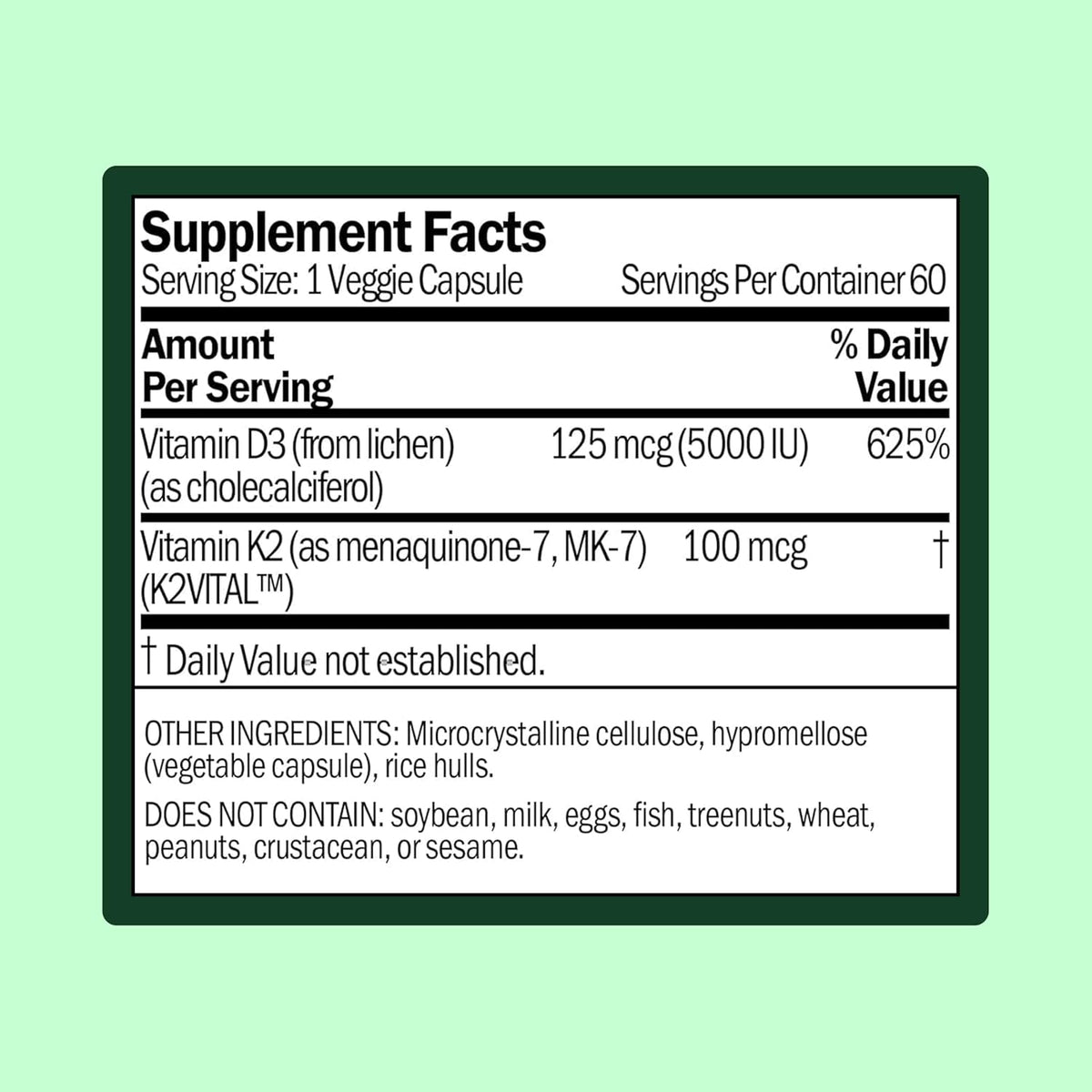 WellWithAll Vitamina D3 5000 UI (125 mcg) con Vitamina K2 100 mcg - 60 Cápsulas Veganas – Image 3