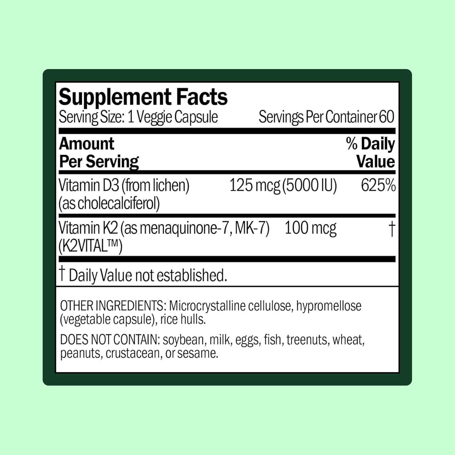 WellWithAll Vitamina D3 5000 UI (125 mcg) con Vitamina K2 100 mcg - 60 Cápsulas Veganas