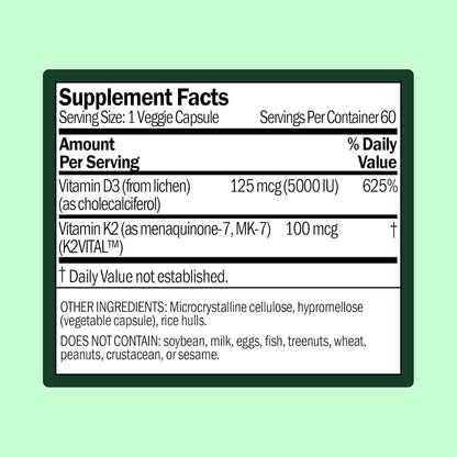 WellWithAll Vitamina D3 5000 UI (125 mcg) con Vitamina K2 100 mcg - 60 Cápsulas Veganas – Image 3