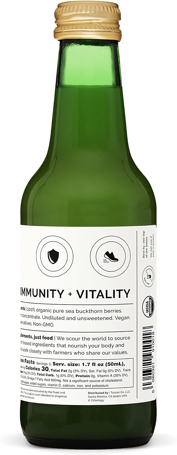 Zumo de Espino Amarillo Orgánico 100% Puro - 250ml (Pack de 6) - Erbology