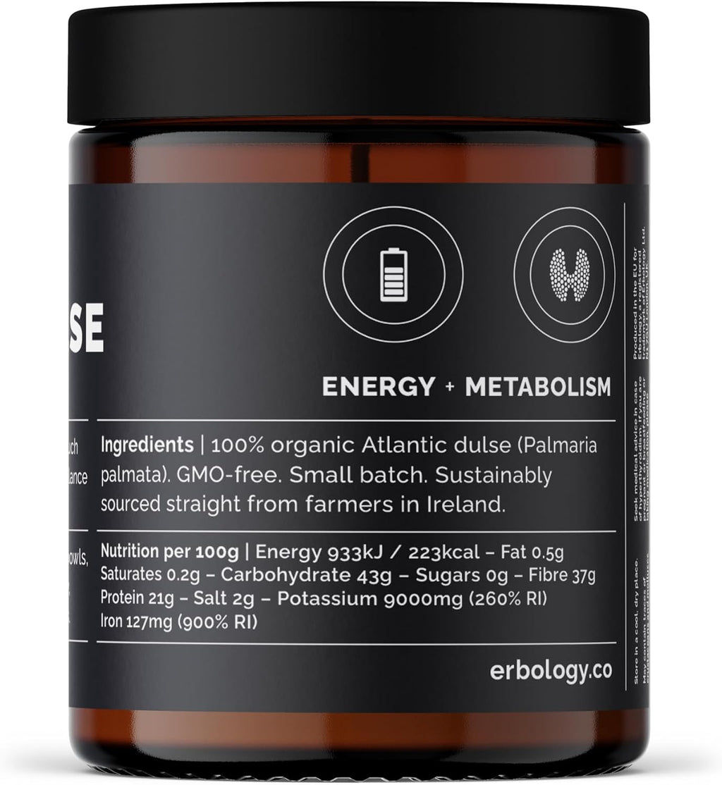 Erbology Polvo de Dulse Orgánico del Atlántico 3.2 oz (90 g) - 90 Porciones - Rico en Yodo y Hierro - Sin OGM